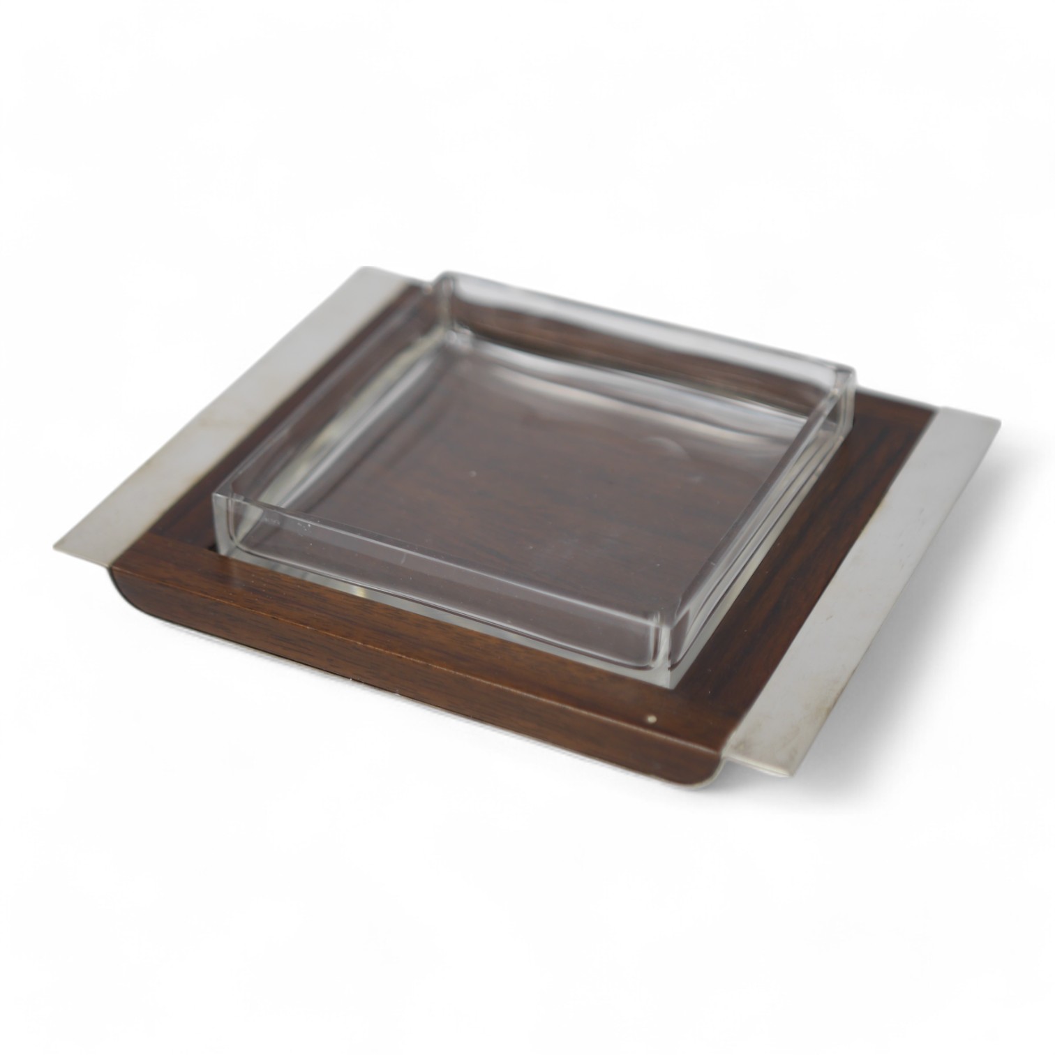 A modern Asprey & Co silver mounted hardwood dish with glass insert, London, 2006, 17.4cm. Condition - good